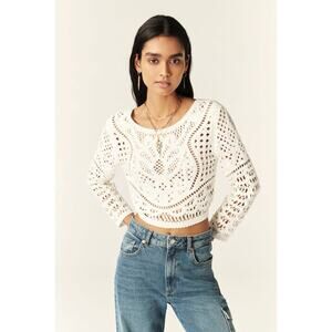 ba&sh Marc Long Sleeve Lace Cutout White Cardigan Sweater Small NWT